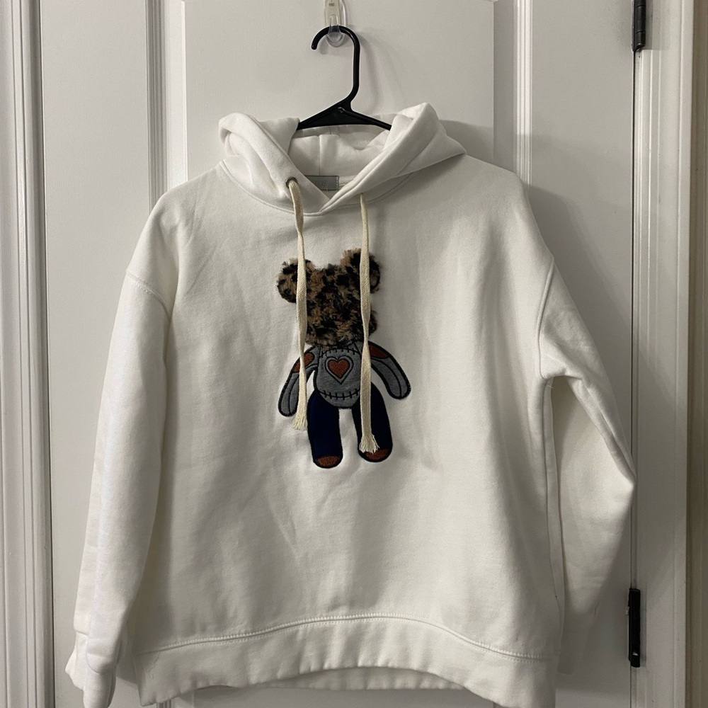 Dior White Hoodie with Bear Patch